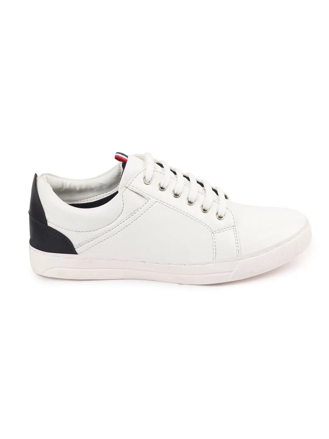 Men White/Navy Classic Lace Up Sneakers