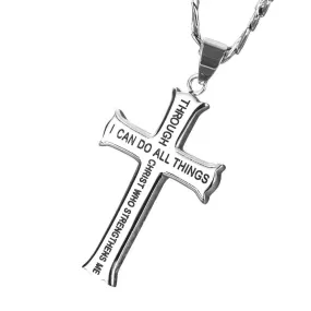 Men's Gold/Silver Stainless Steel Cross Pendant Necklace with Bible Verse