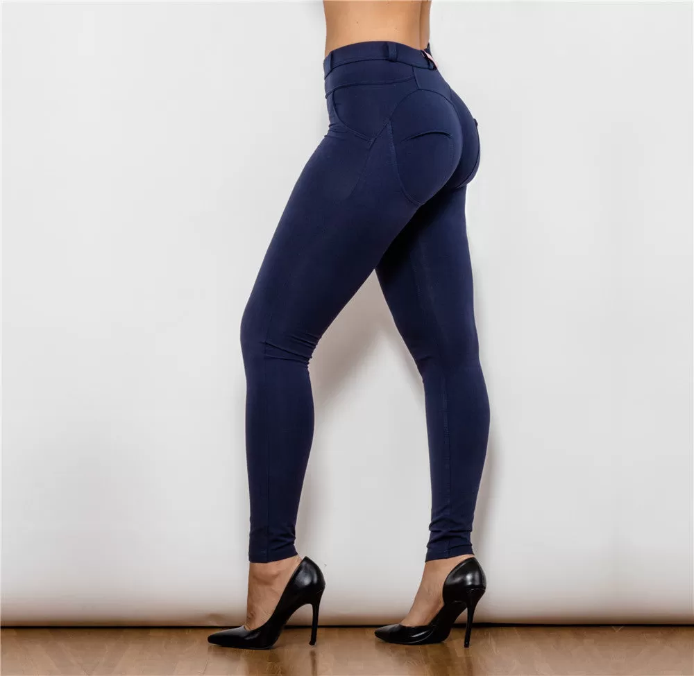 Middle Waist Dark Blue Knitted Leggings