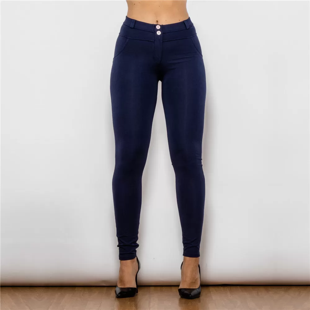 Middle Waist Dark Blue Knitted Leggings