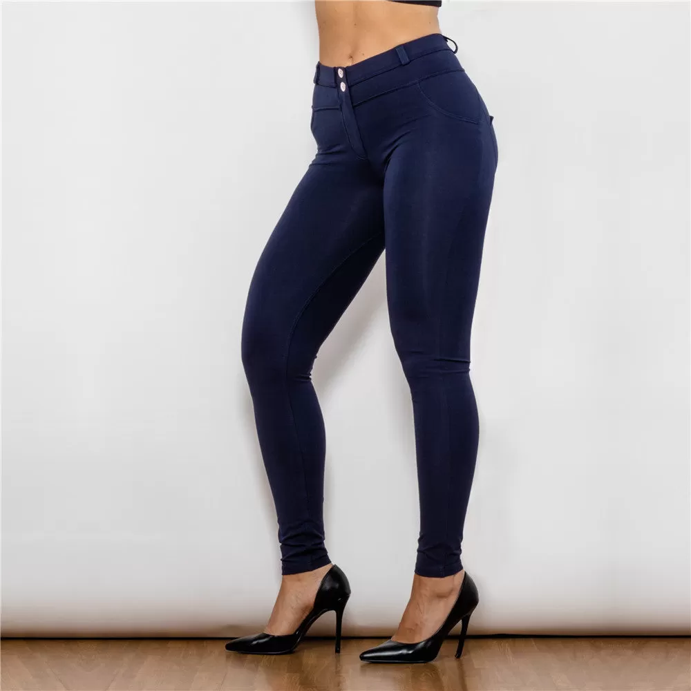 Middle Waist Dark Blue Knitted Leggings