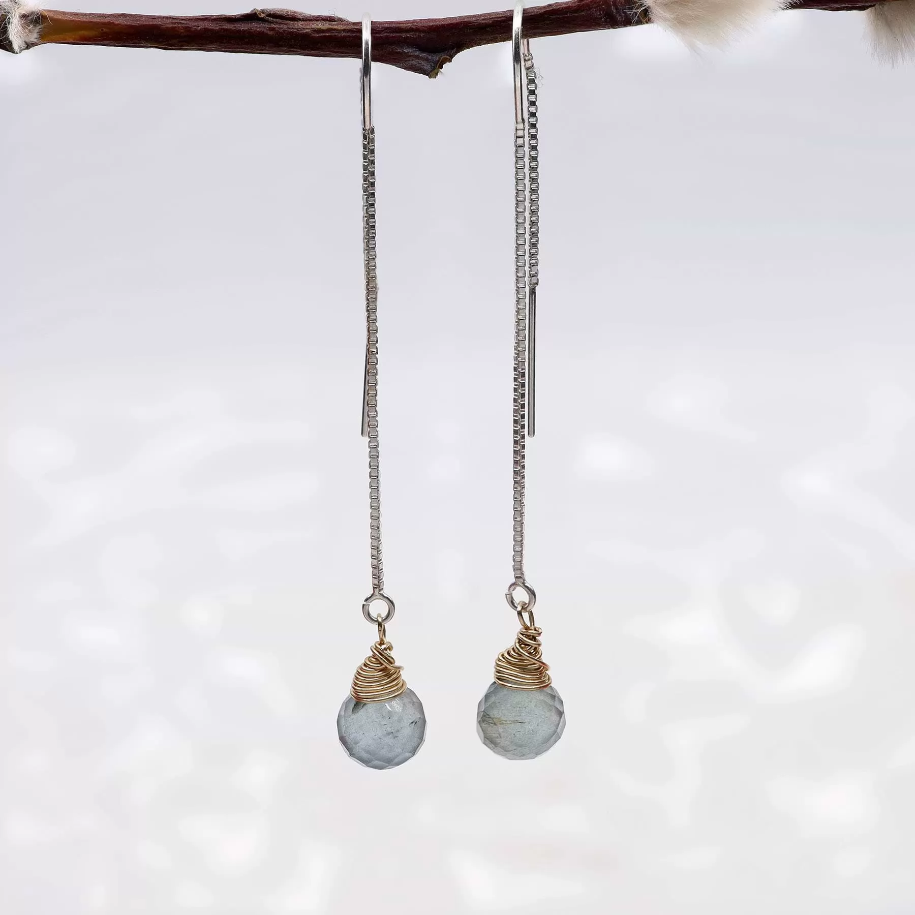 Moss Aquamarine Silver Thread Earrings