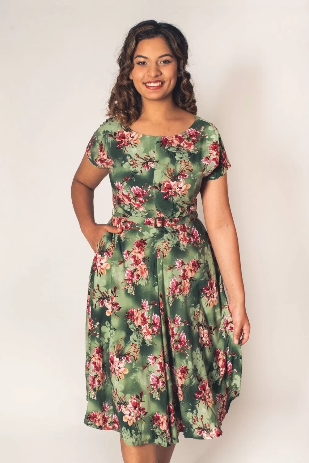 Myrtle Red & Green Frangipani Dress