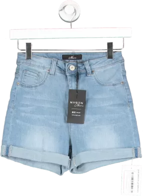 NVGTN Navi Blue Light Wash High Waist Denim Shorts UK S