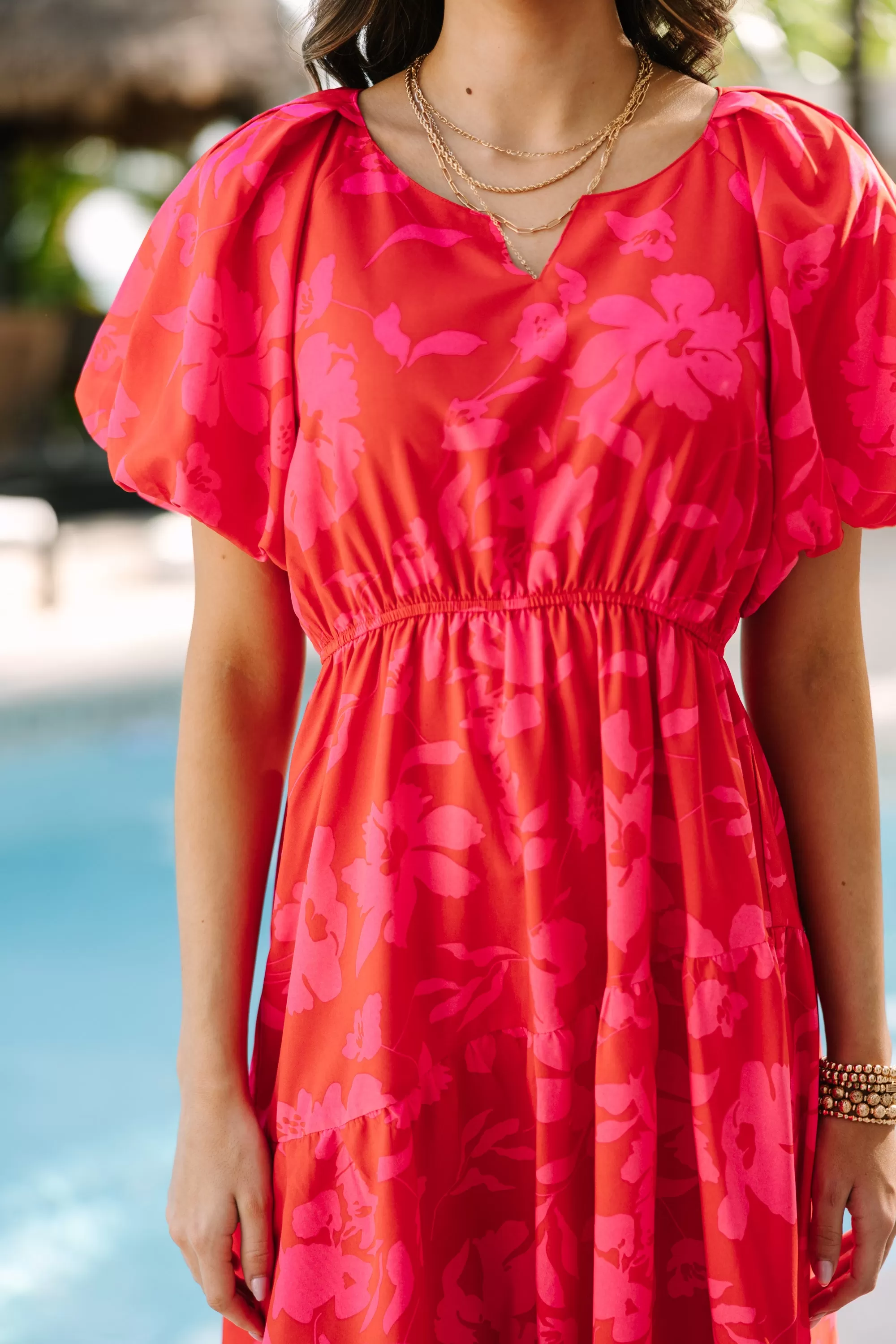 Odds Are In Your Favor Red Floral Midi Dress