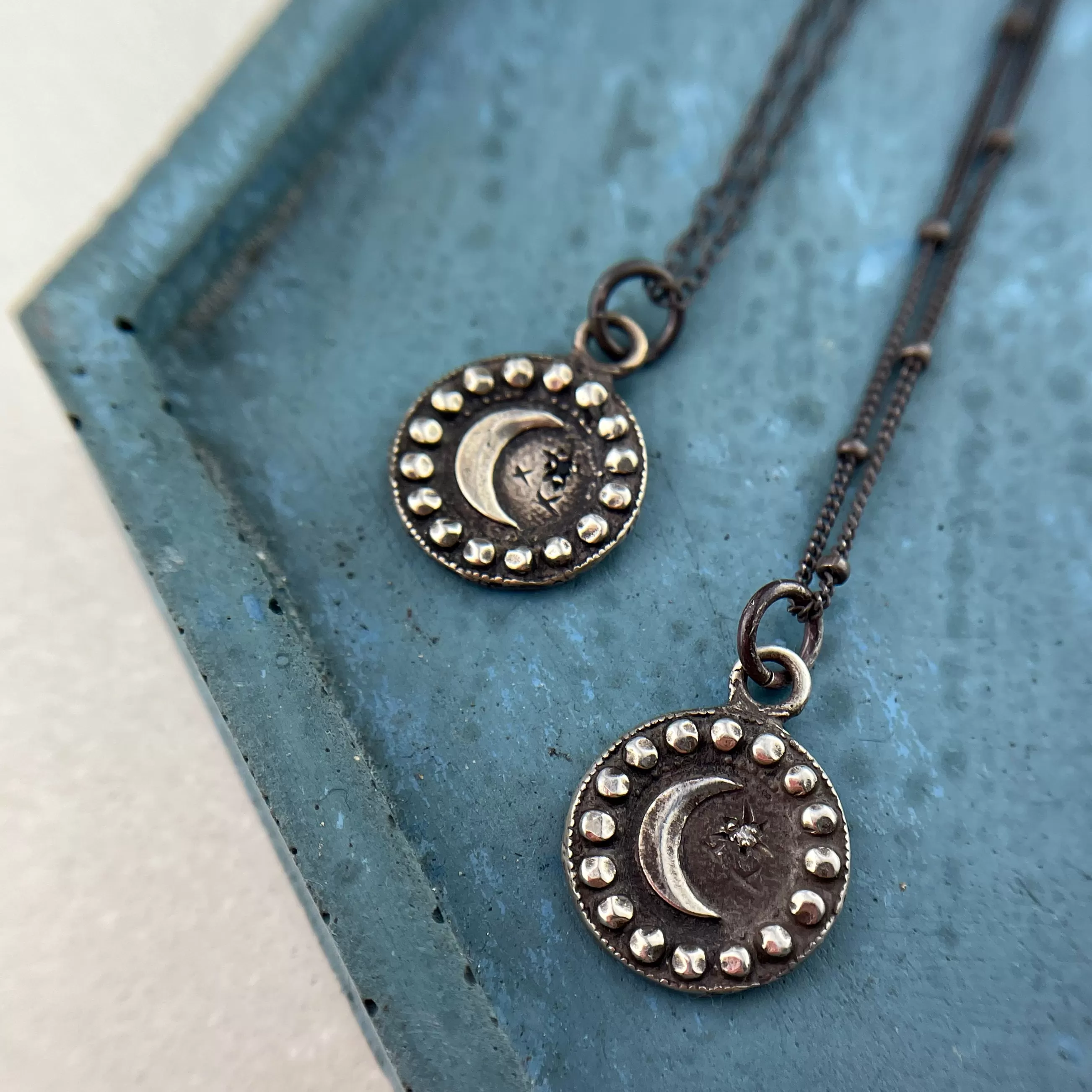 Petite MOON Necklace - Silver with White Diamond