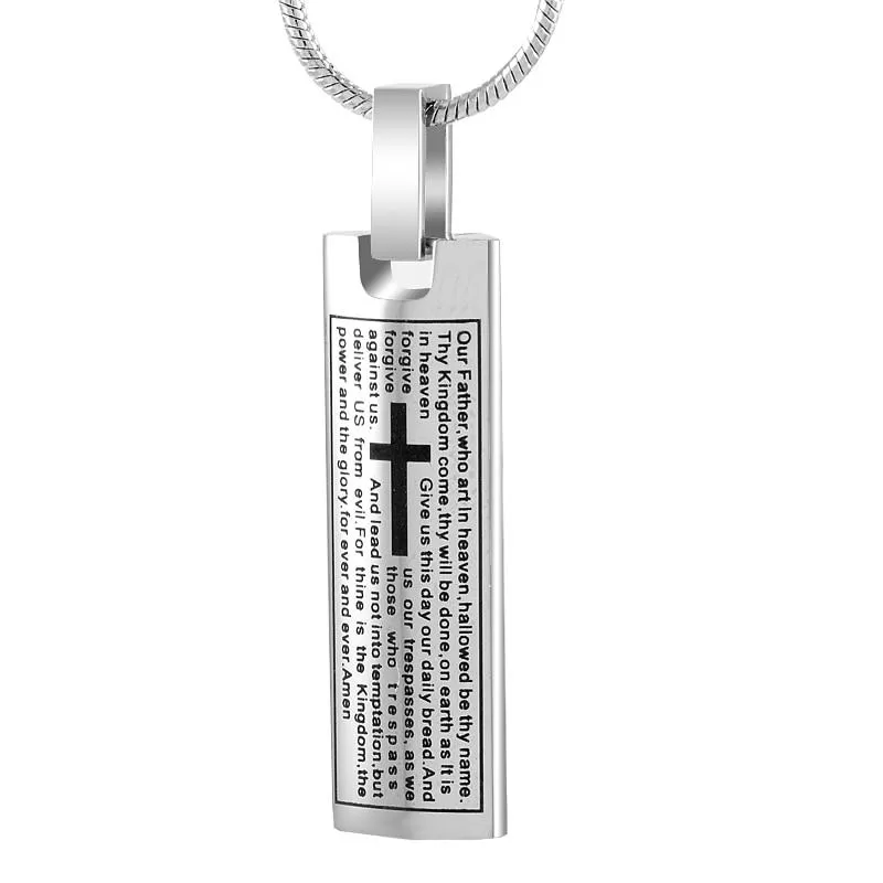 Plate with Cross and Prayer Memorial Pendant Necklace