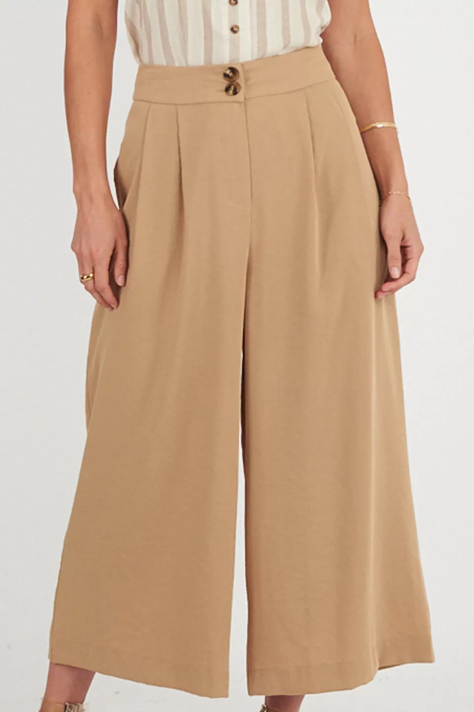 Pleat Front Camel Wide Leg Pant