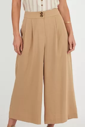 Pleat Front Camel Wide Leg Pant