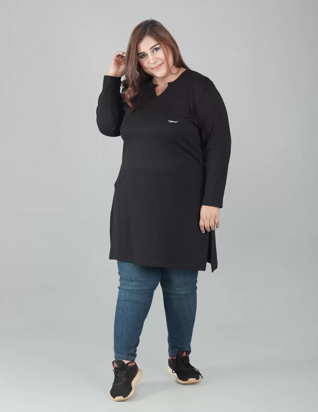 Plus Size Full Sleeves Long Tops For Women - Pack of 2 (Black & Olive Green)