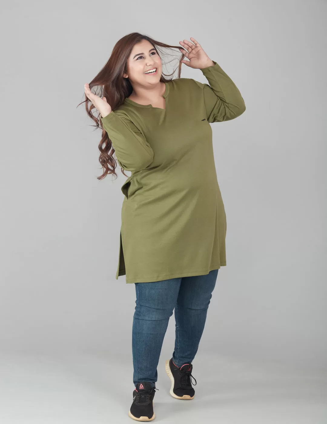 Plus Size Full Sleeves Long Tops For Women - Pack of 2 (Black & Olive Green)