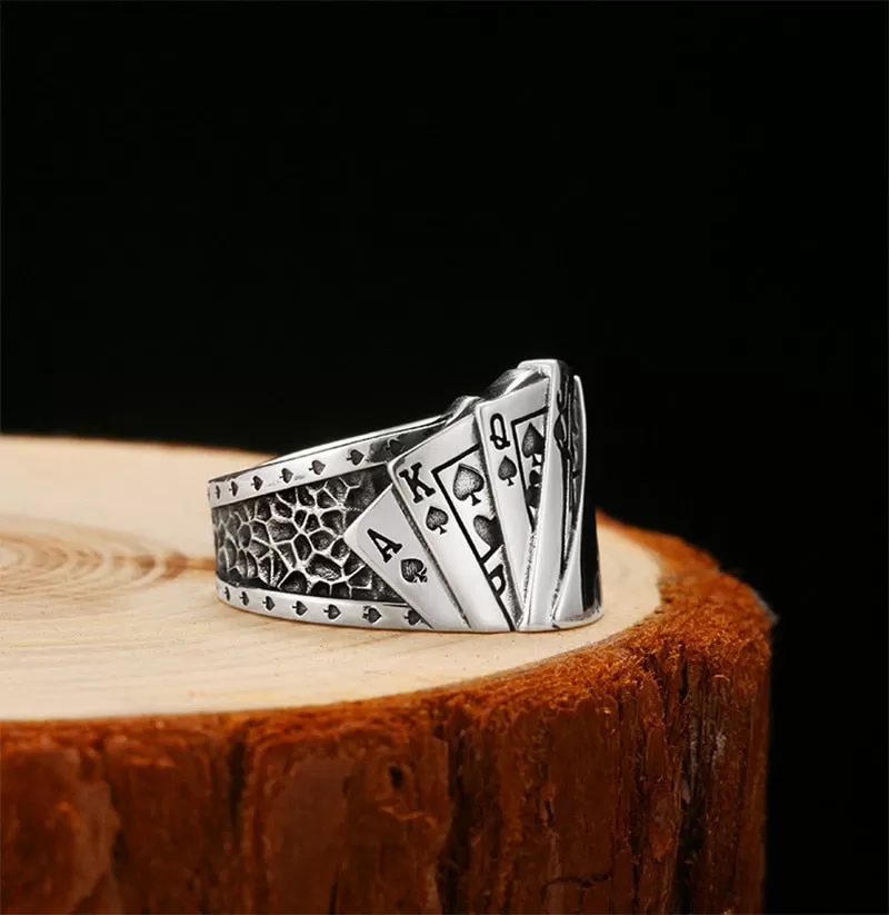 Poker Cards 925 Sterling Silver Adjustable Punk Rock Ring