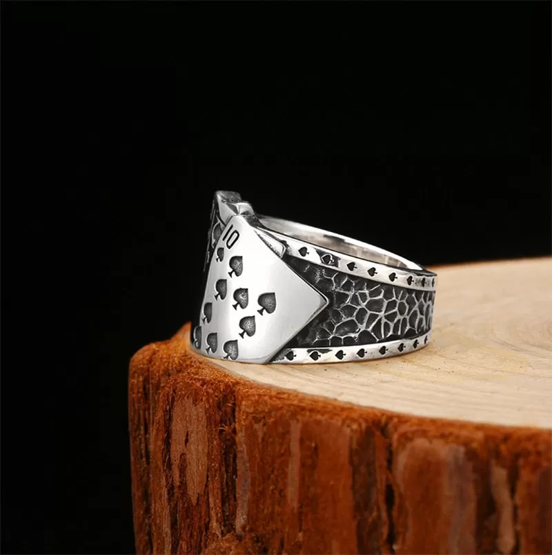 Poker Cards 925 Sterling Silver Adjustable Punk Rock Ring