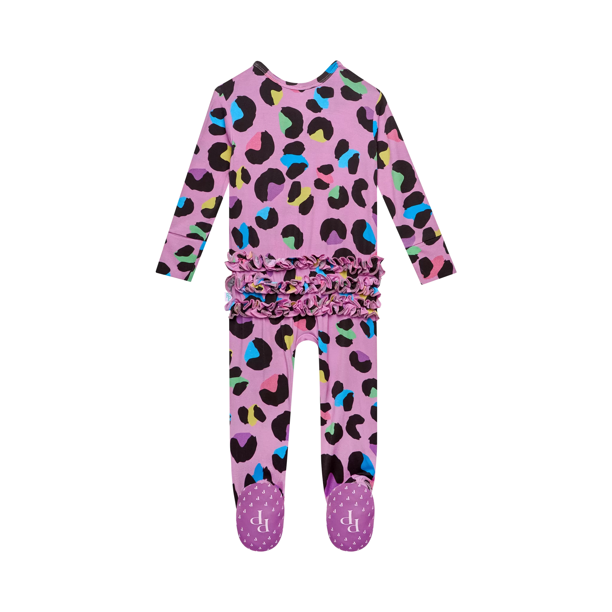 Posh Peanut Electric Leopard Ruffled Zippered Footie