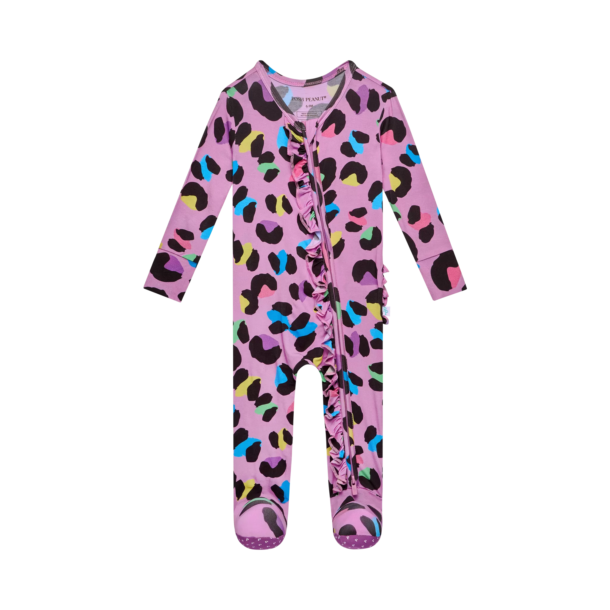 Posh Peanut Electric Leopard Ruffled Zippered Footie