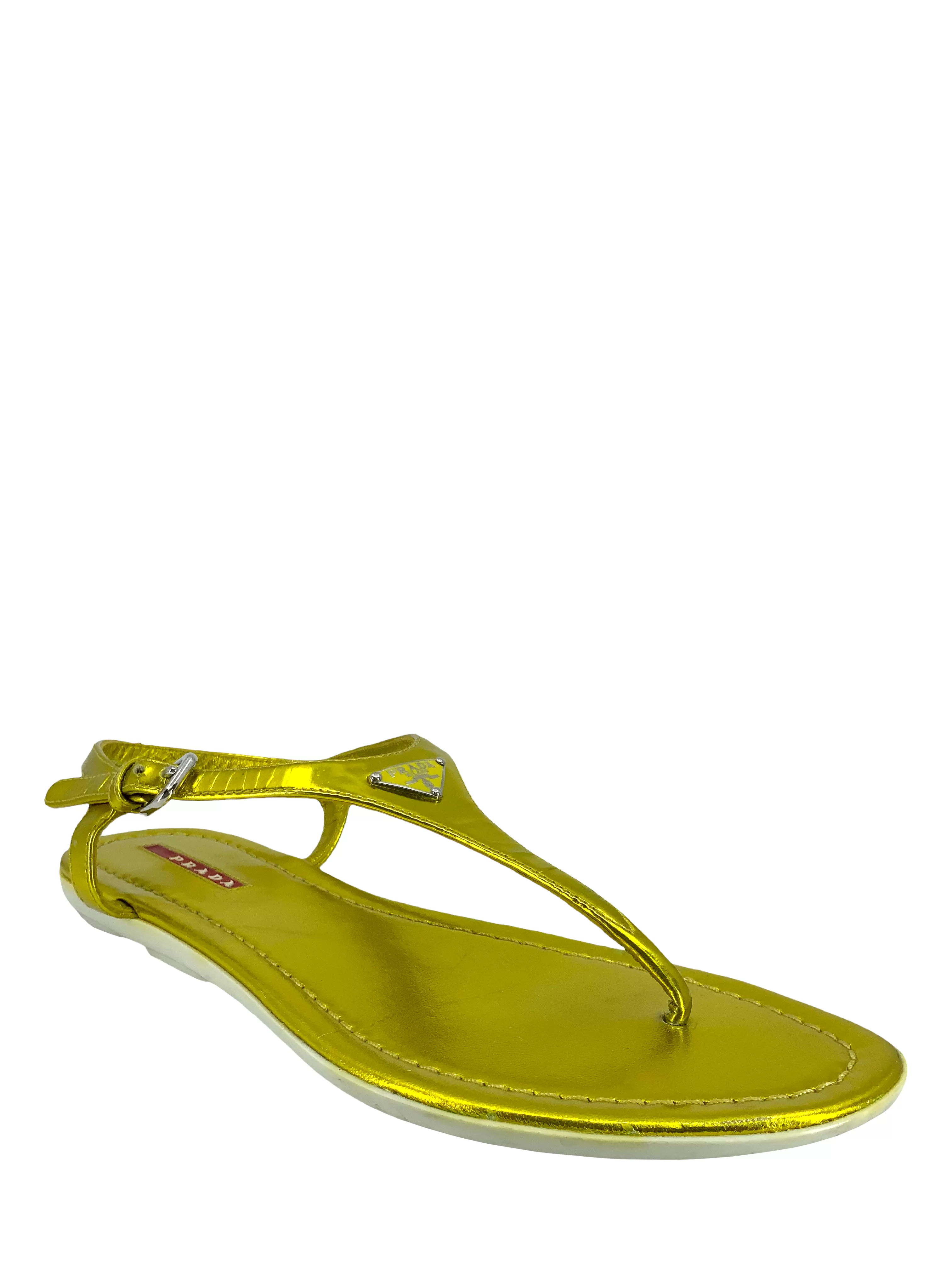 PRADA Metallic Leather Logo Thong Sandals Size 8