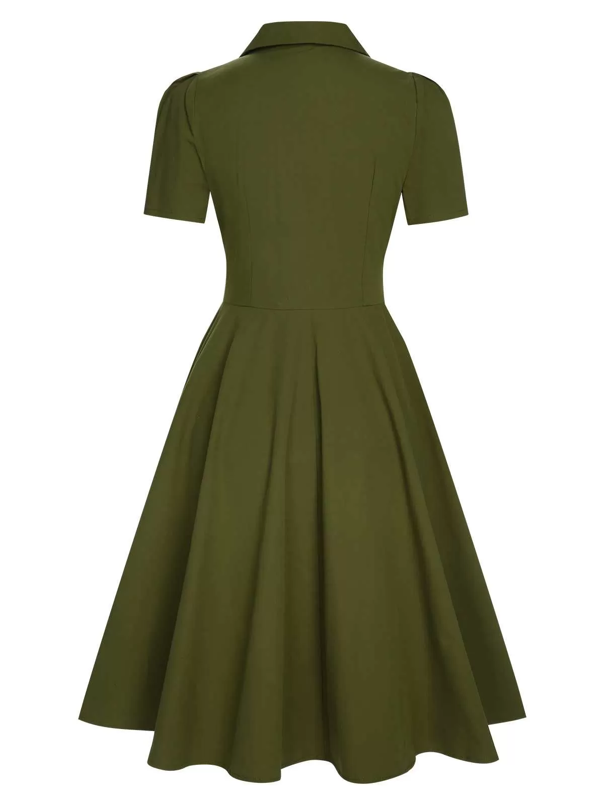 [Pre-Sale] Army Green 1940s Lapel Buttoned Solid Dress