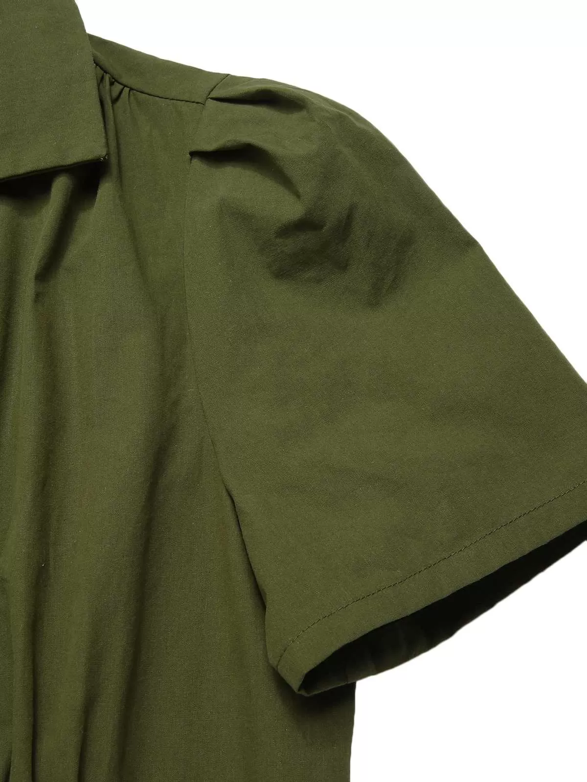 [Pre-Sale] Army Green 1940s Lapel Buttoned Solid Dress