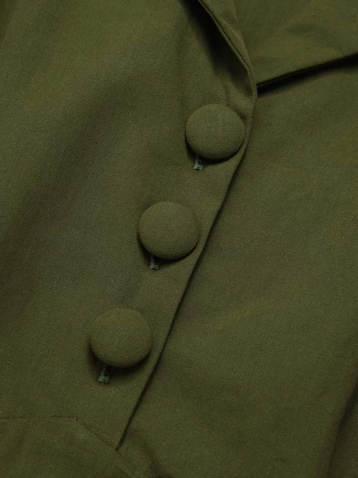 [Pre-Sale] Army Green 1940s Lapel Buttoned Solid Dress