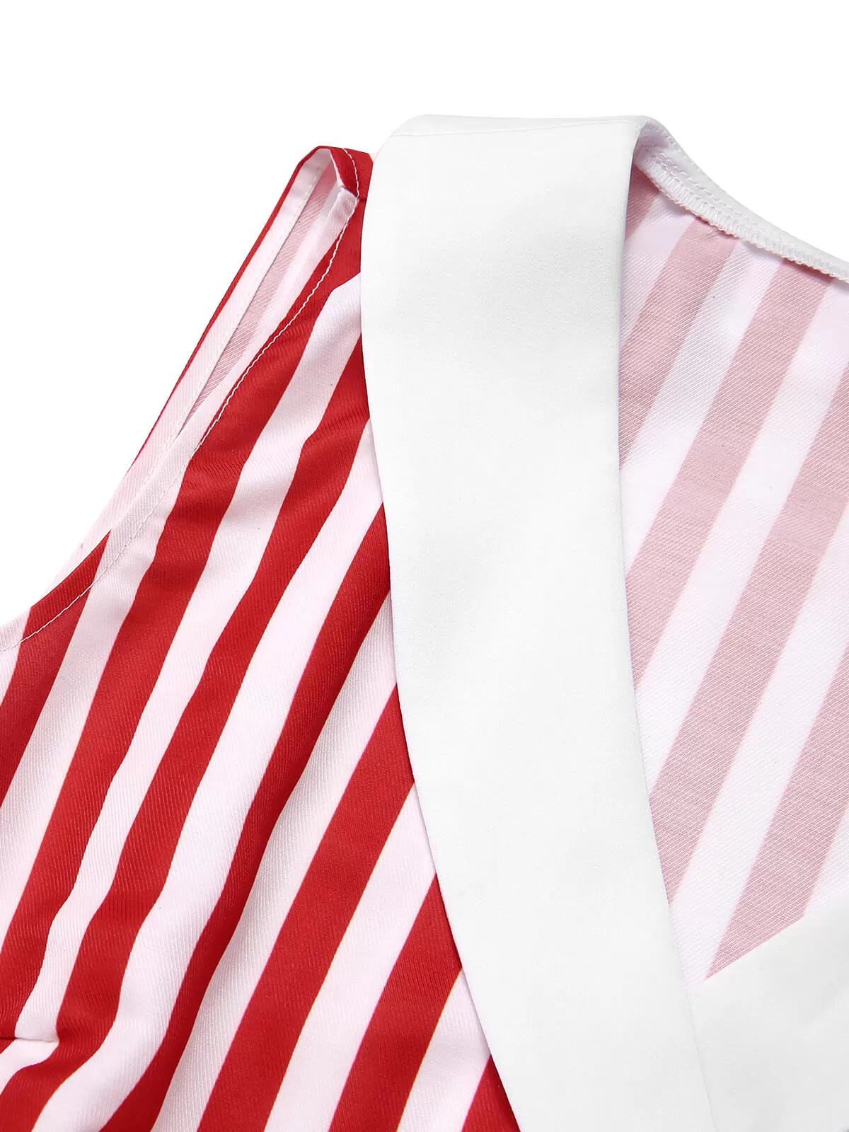 [Pre-Sale] Red & White 1950s Striped Lapel Sleeveless Dress