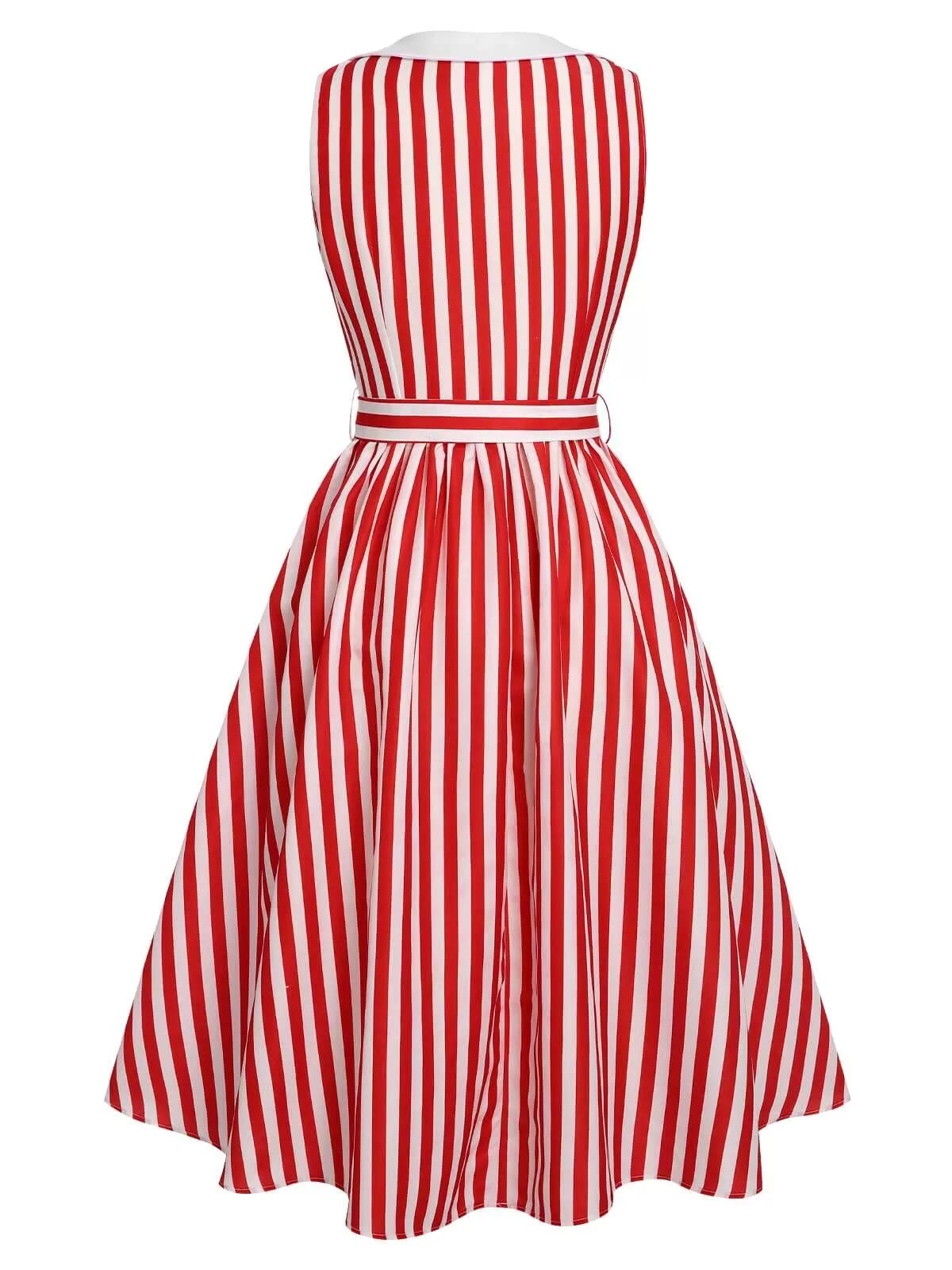 [Pre-Sale] Red & White 1950s Striped Lapel Sleeveless Dress