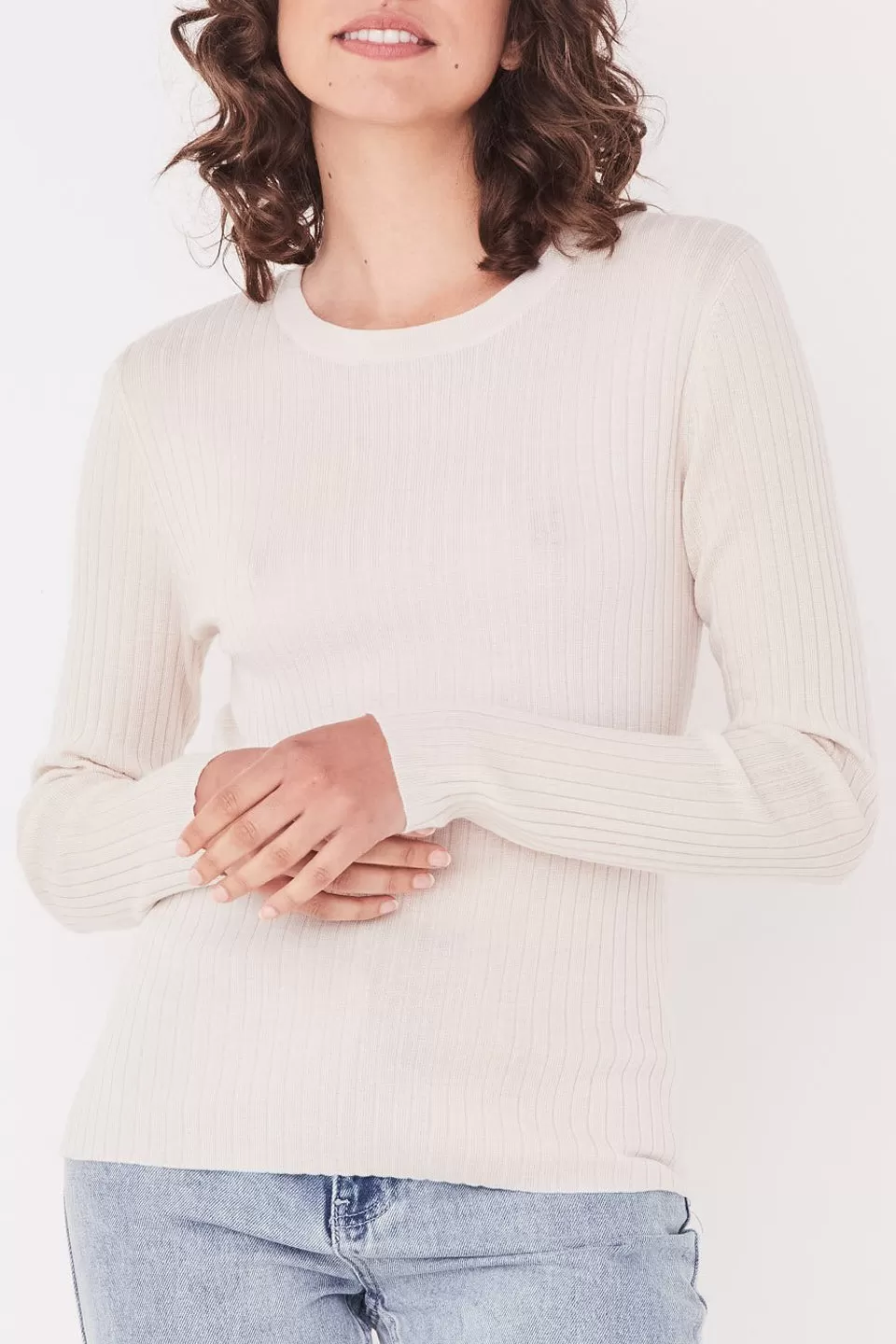 Rib LS Natural Wool Knit Top