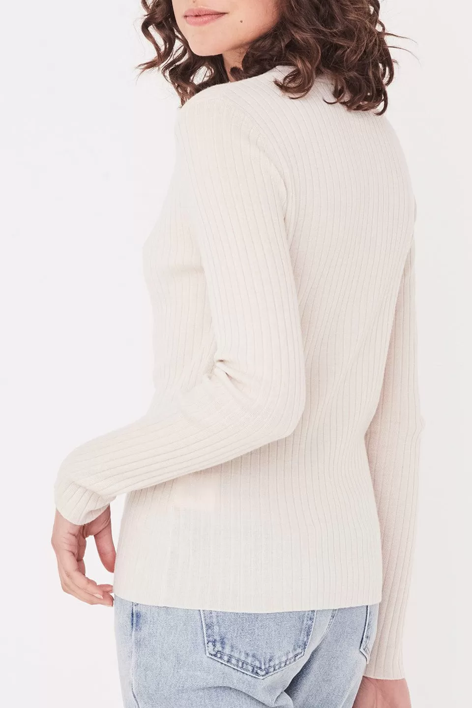 Rib LS Natural Wool Knit Top