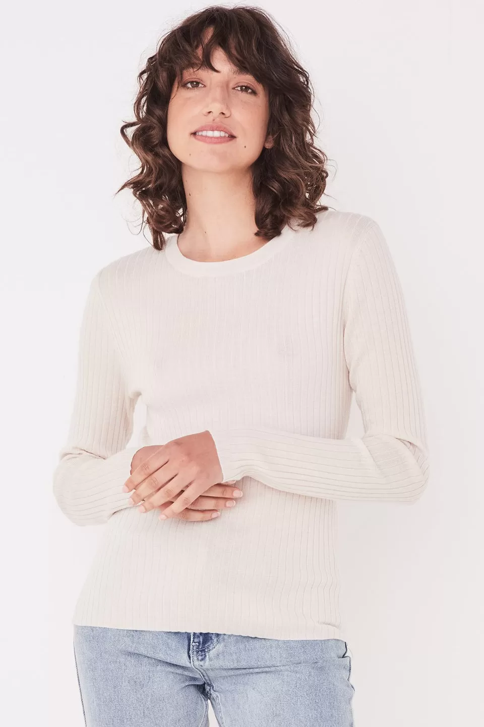 Rib LS Natural Wool Knit Top