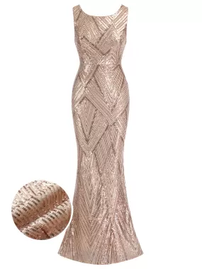 Rose Gold 1920s Geometric Sequined Fishtail Dress