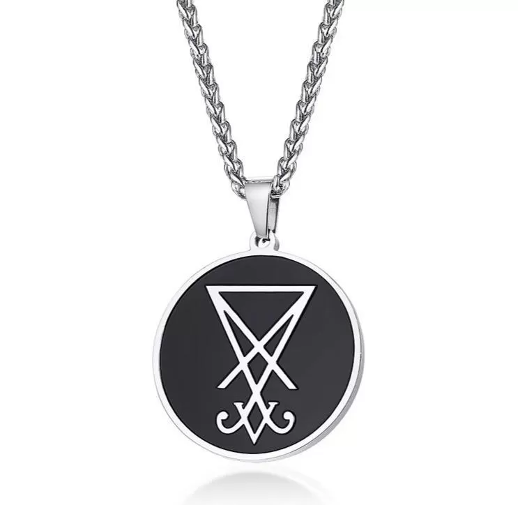 Round Steel Pendant with Leviathan Cross Enamel Inlay Necklace