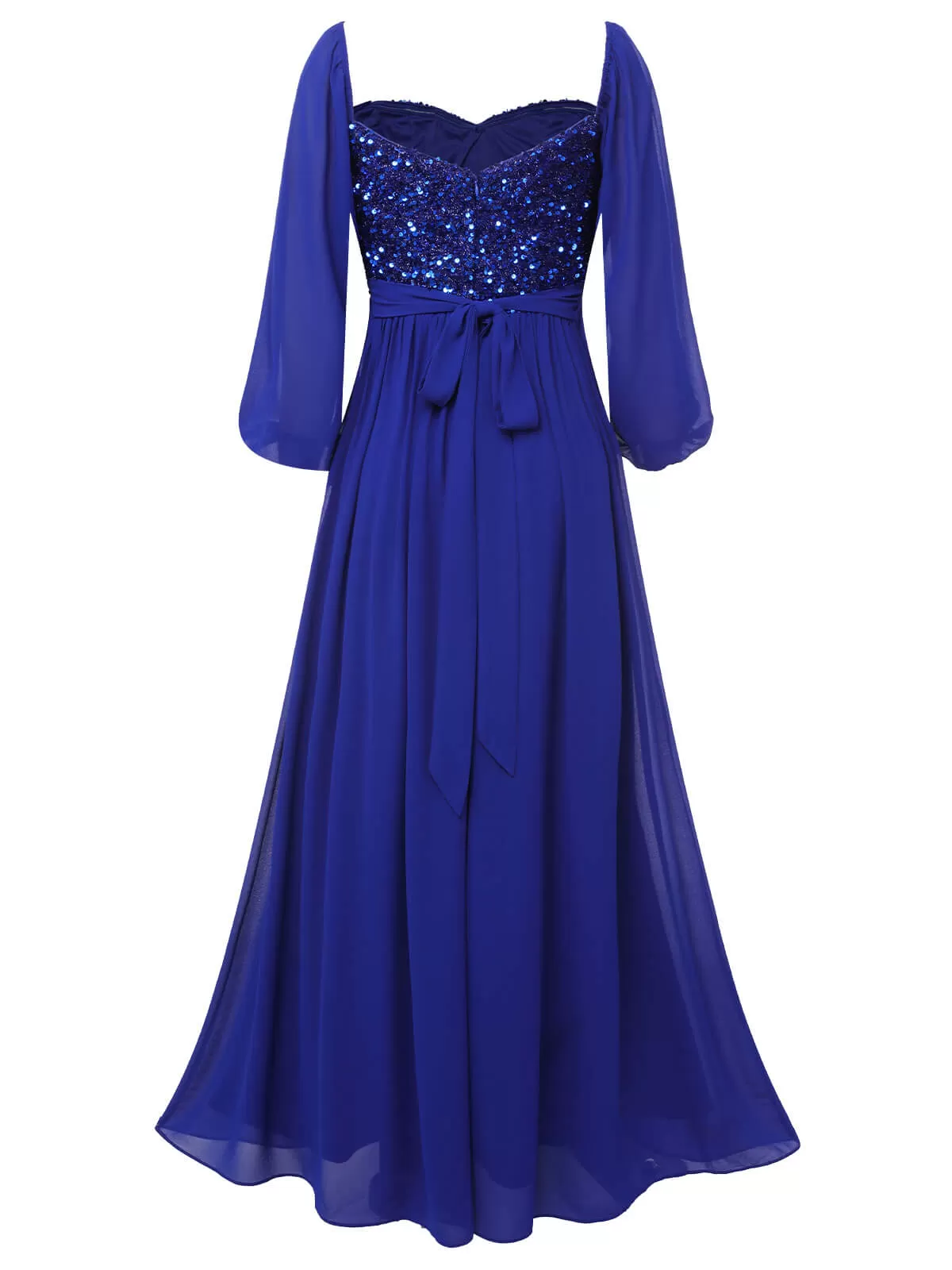 Royal Blue 1920s Sequined Sweetheart Neck Maxi Dress