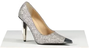 Russell & Bromley Metallic Glitter Ump With Block Silver Heels UK 5 EU 38 👠