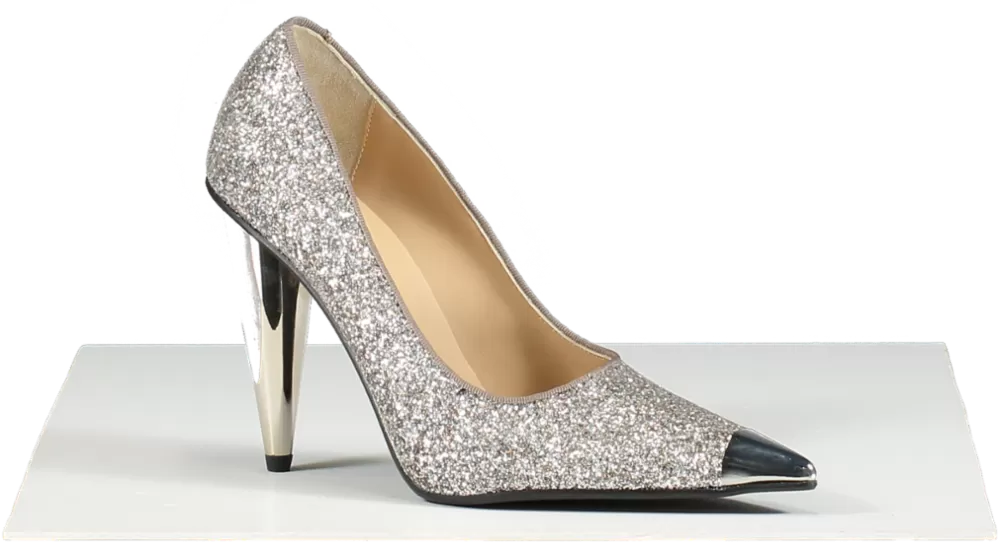 Russell & Bromley Metallic Glitter Ump With Block Silver Heels UK 5 EU 38 👠