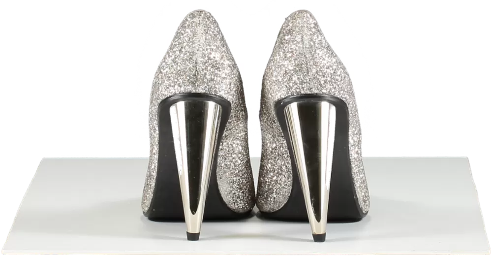 Russell & Bromley Metallic Glitter Ump With Block Silver Heels UK 5 EU 38 👠