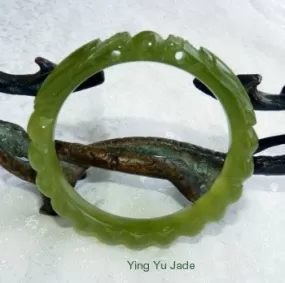 Sale-Two Dragons Hold Pearl Classic Round Dynasty Carved Chinese Jade Bangle Bracelet 60mm (NJCAR-DD-60)