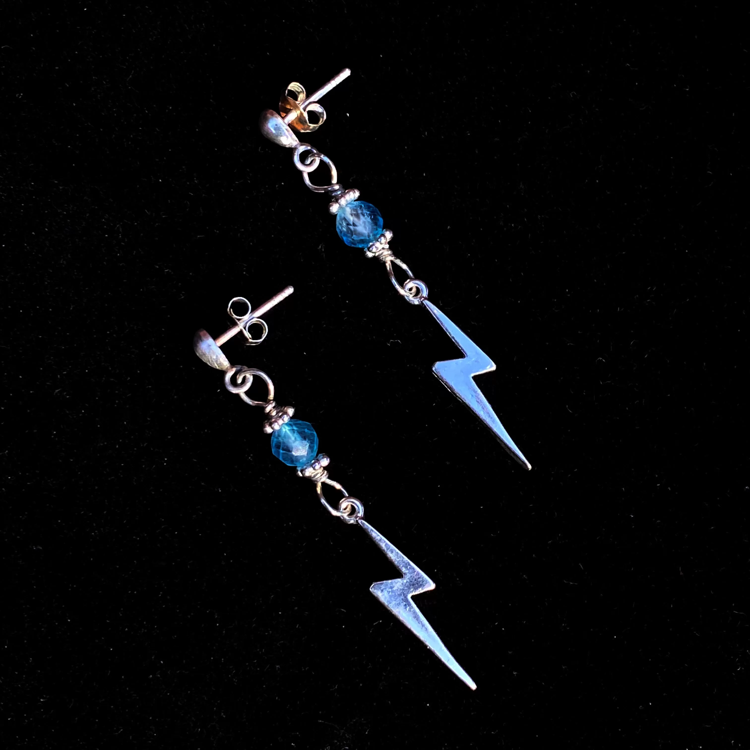 Sterling Silver and Blue Topaz Bolt Earrings