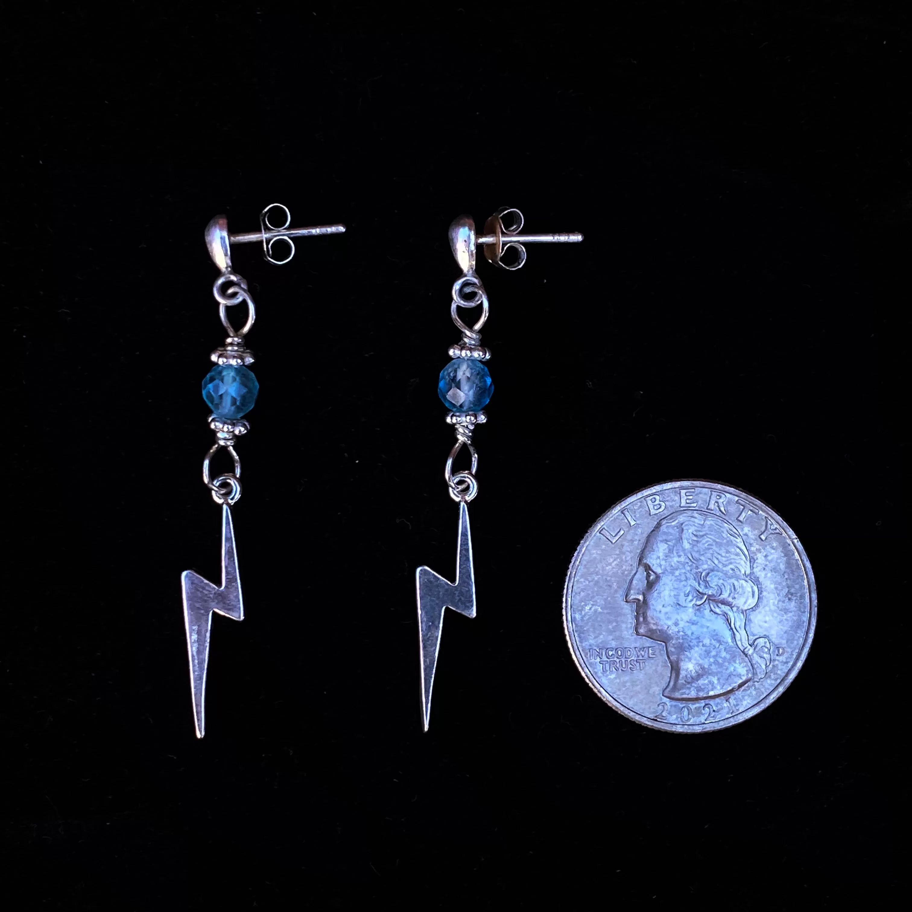 Sterling Silver and Blue Topaz Bolt Earrings