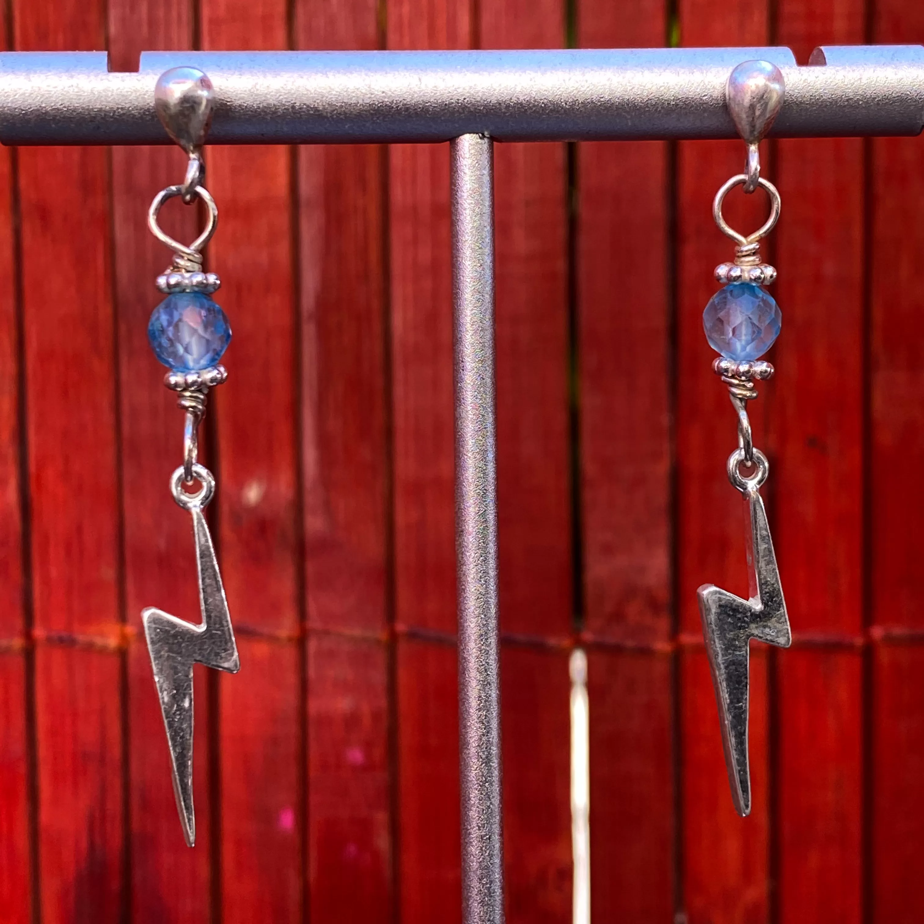 Sterling Silver and Blue Topaz Bolt Earrings