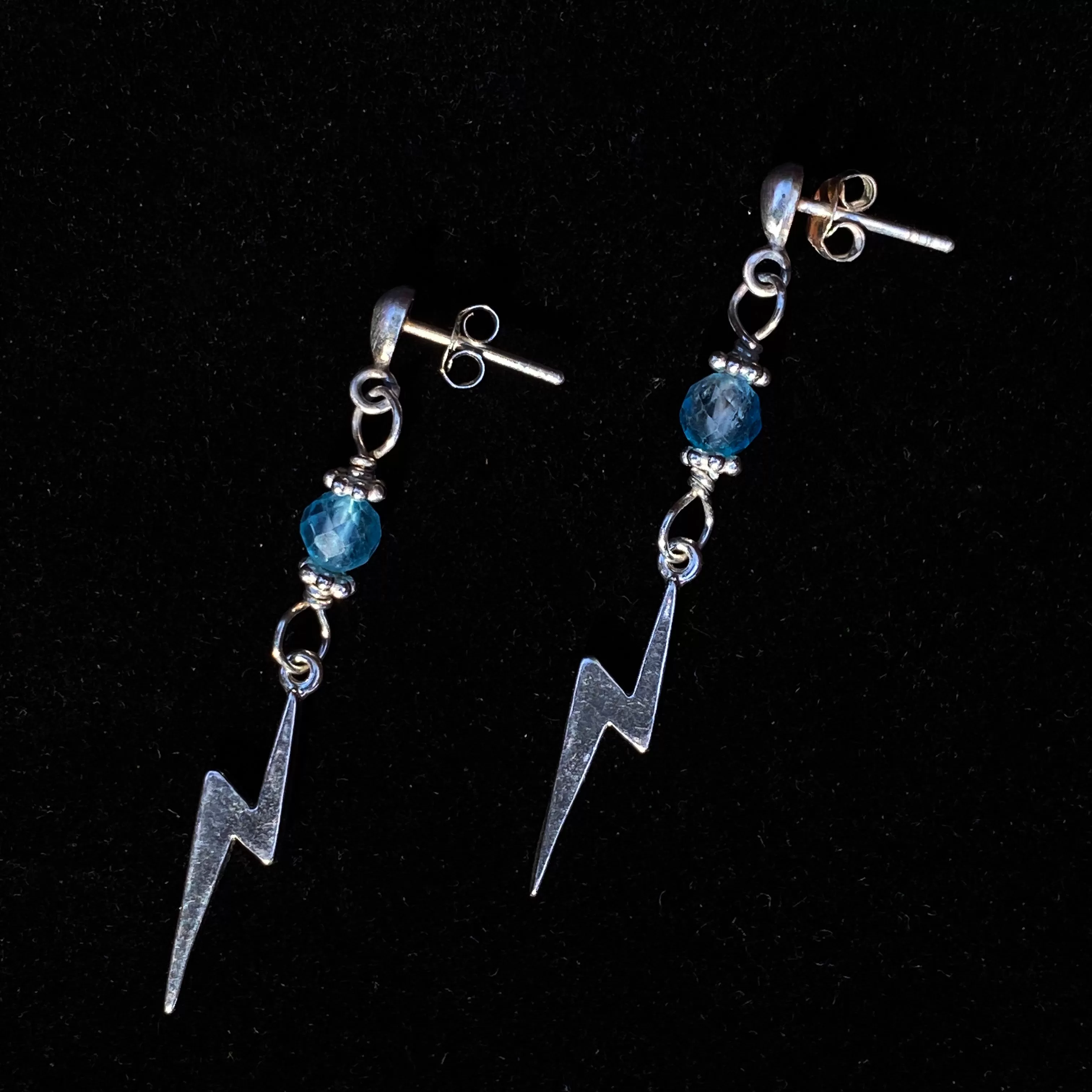 Sterling Silver and Blue Topaz Bolt Earrings