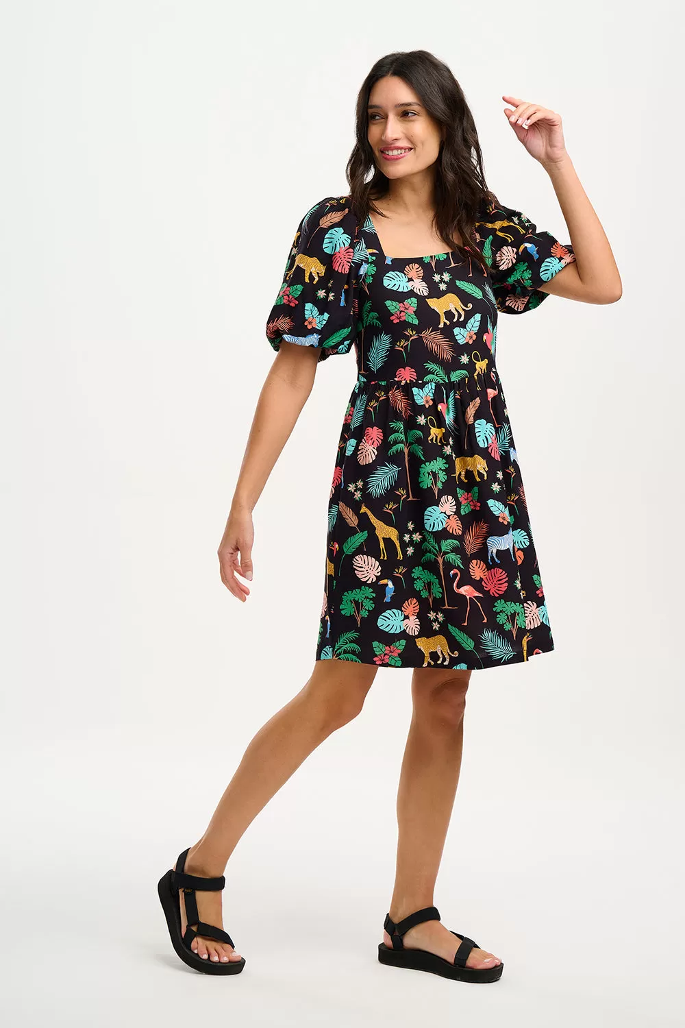 Sugarhill Brighton Lilou Black Tropical Safari Short Dress