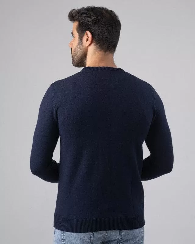 TEXTURED COTTON SWEATER - NAVY