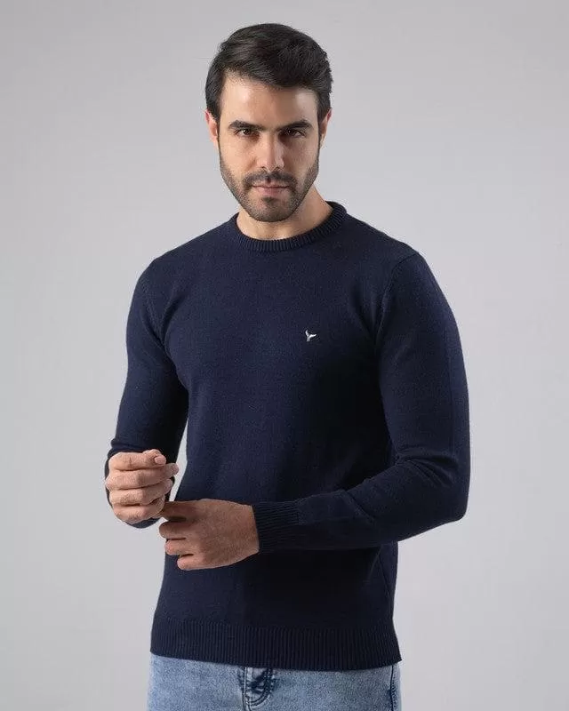 TEXTURED COTTON SWEATER - NAVY