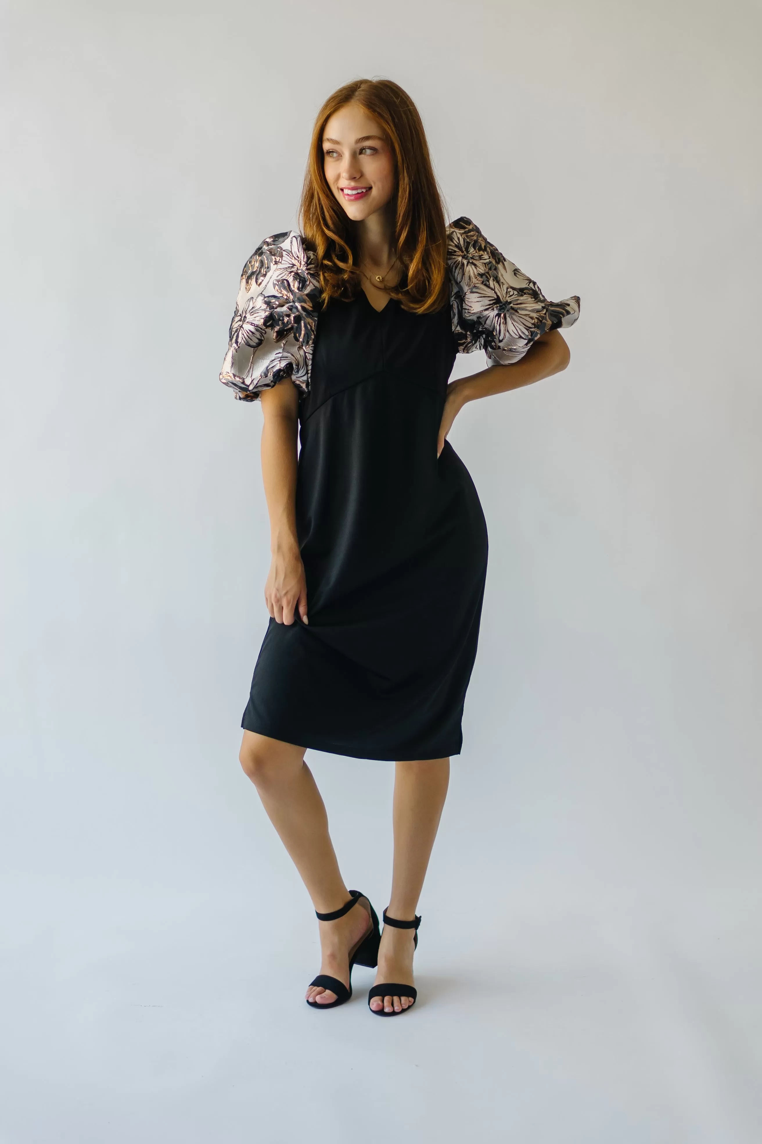 The Brigston Patterned Puff Sleeve Dress in Black