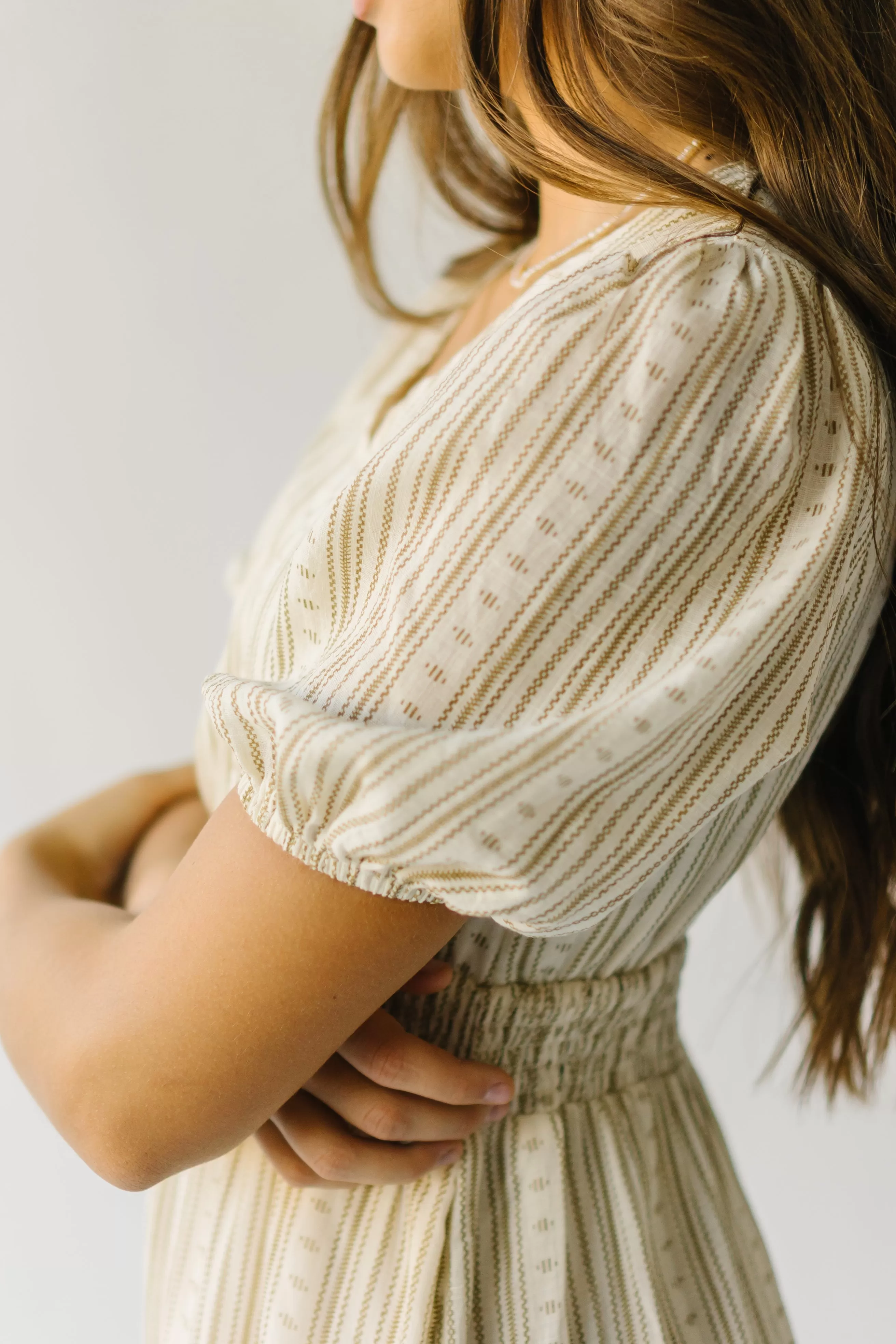 The Giovanna Puff Sleeve Midi Dress in Natural