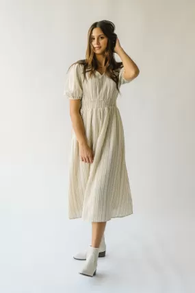 The Giovanna Puff Sleeve Midi Dress in Natural