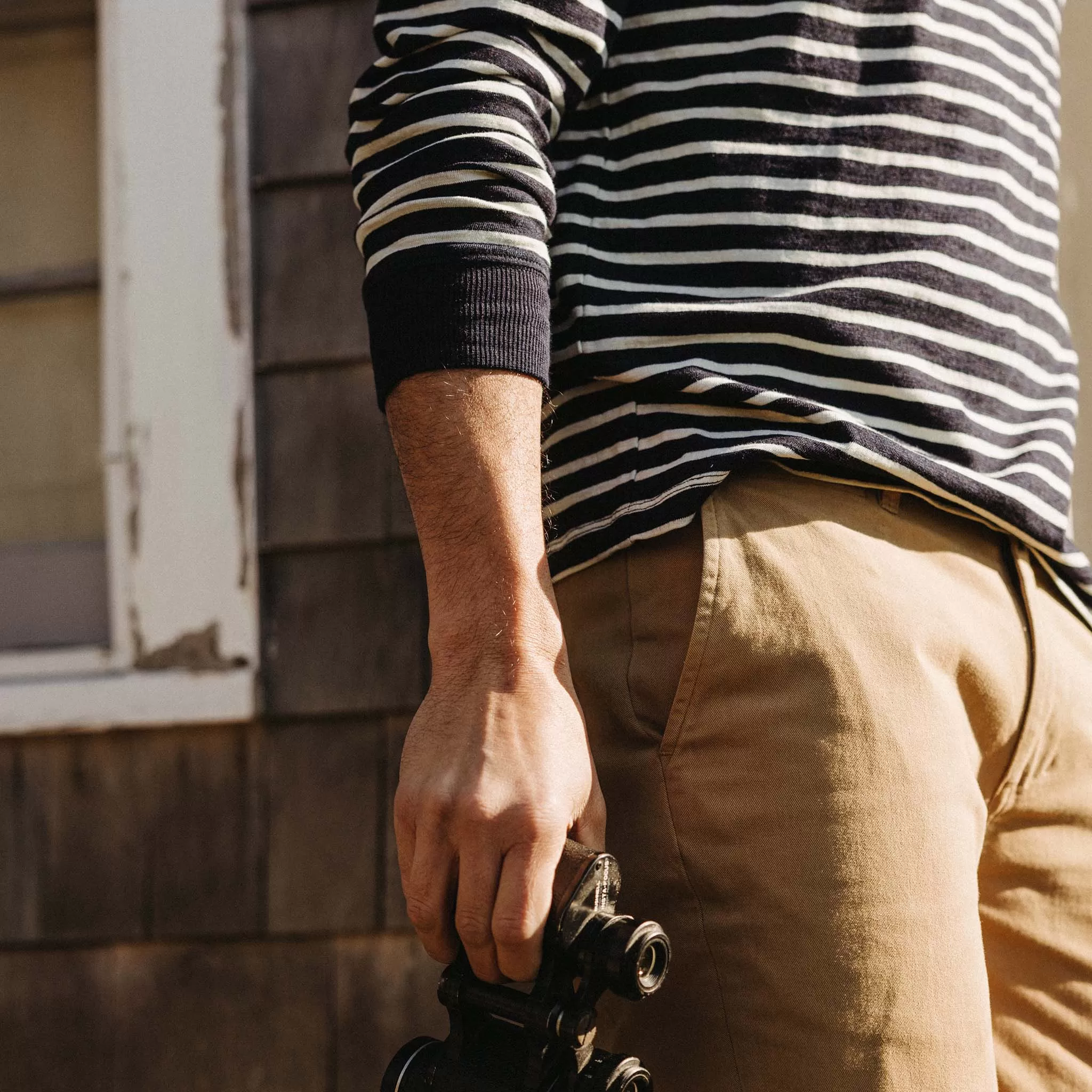 The Organic Cotton Henley in Rinsed Indigo Stripe