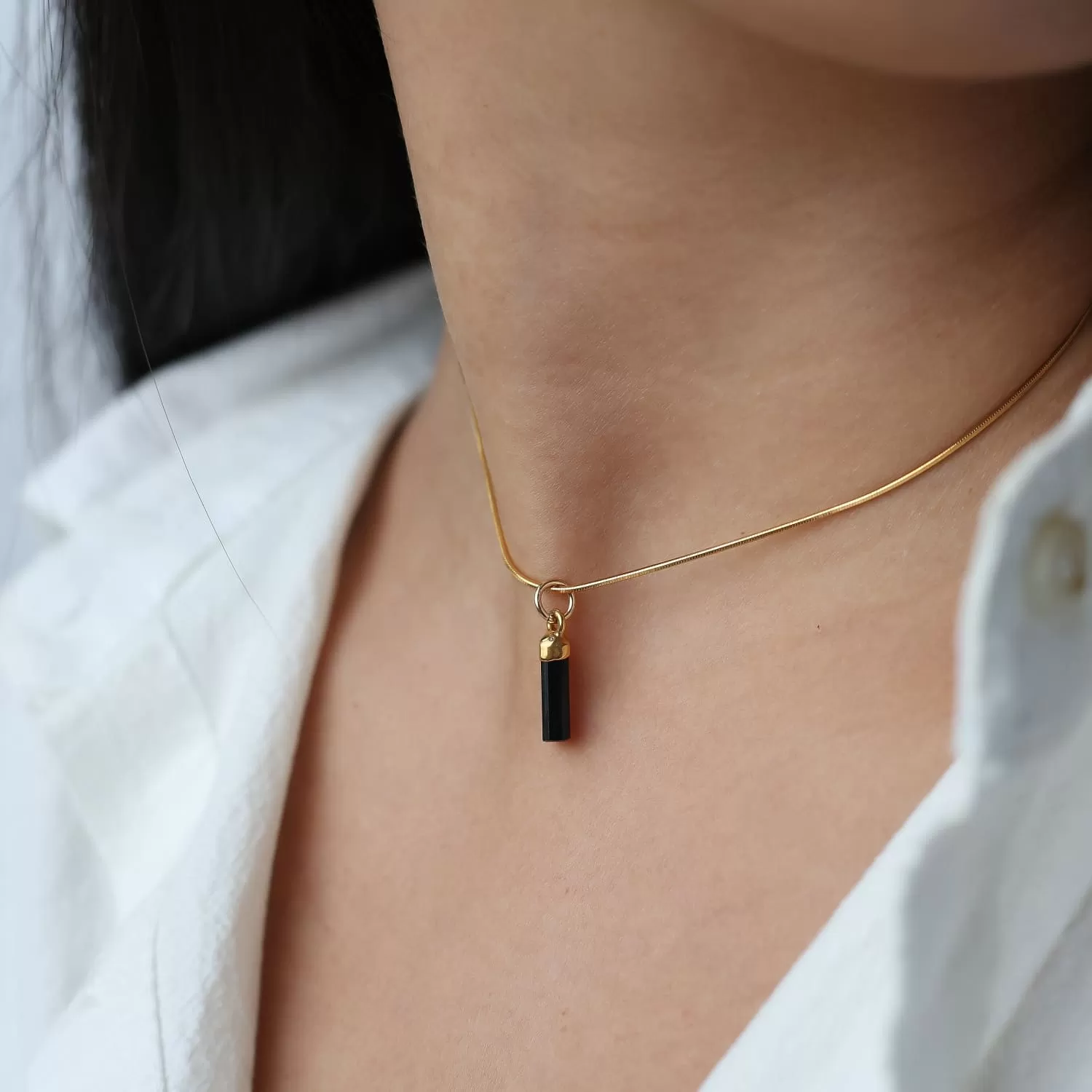 Tourmaline Crystal Choker • Witchy Raw Gemstone Necklace • 24k Gold Filled Snake Chain • Dainty Small Stone • Simple Gothic Jewelry • 14inch