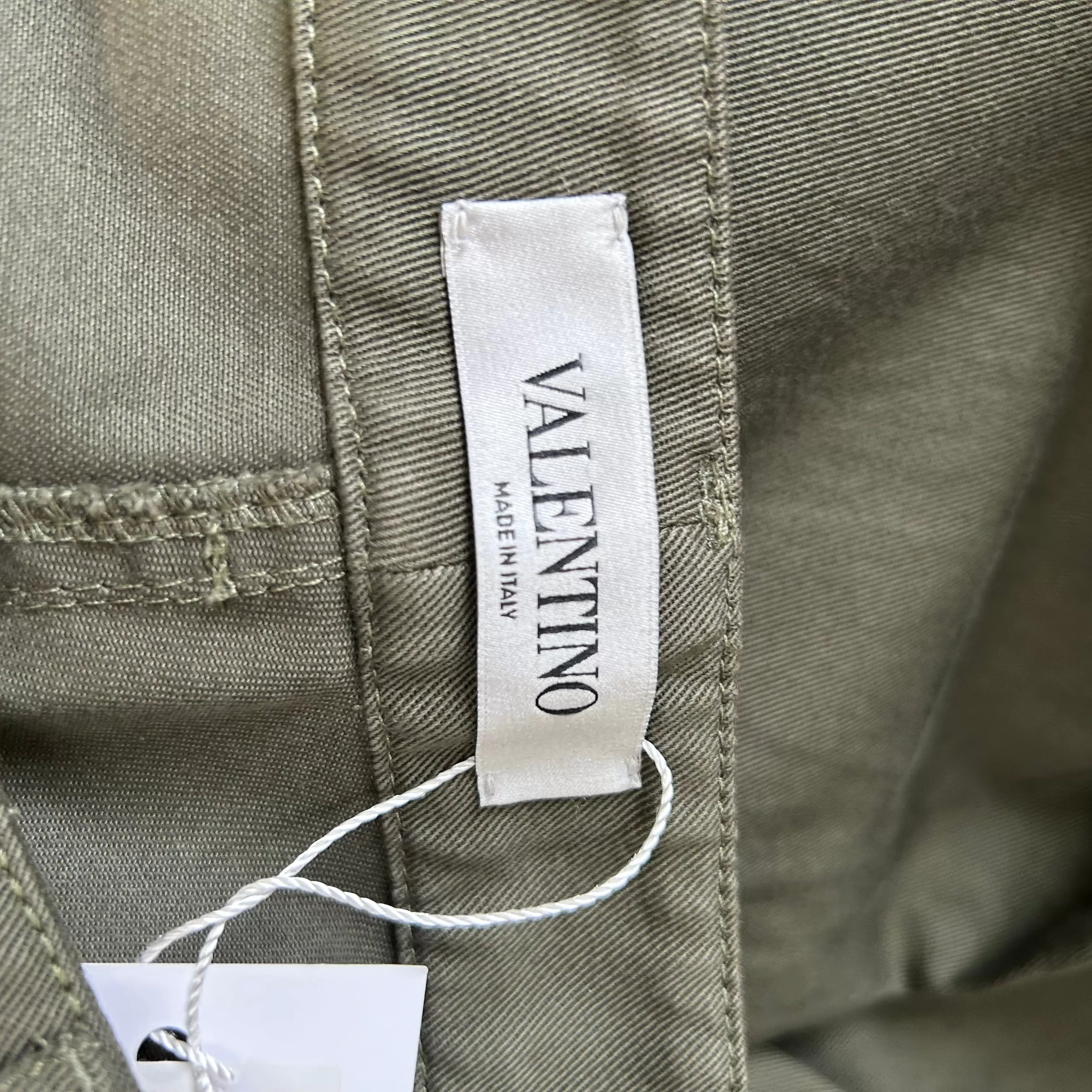 Valentino $990 Olive Cotton Drill Wide Leg Crop Pants XXS