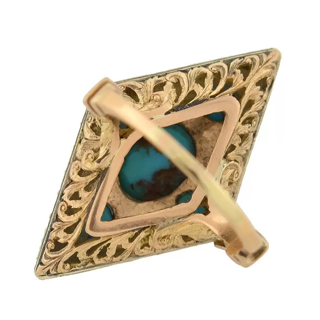 Victorian 18kt & Sterling Turquoise & Rose Cut Diamond Ring