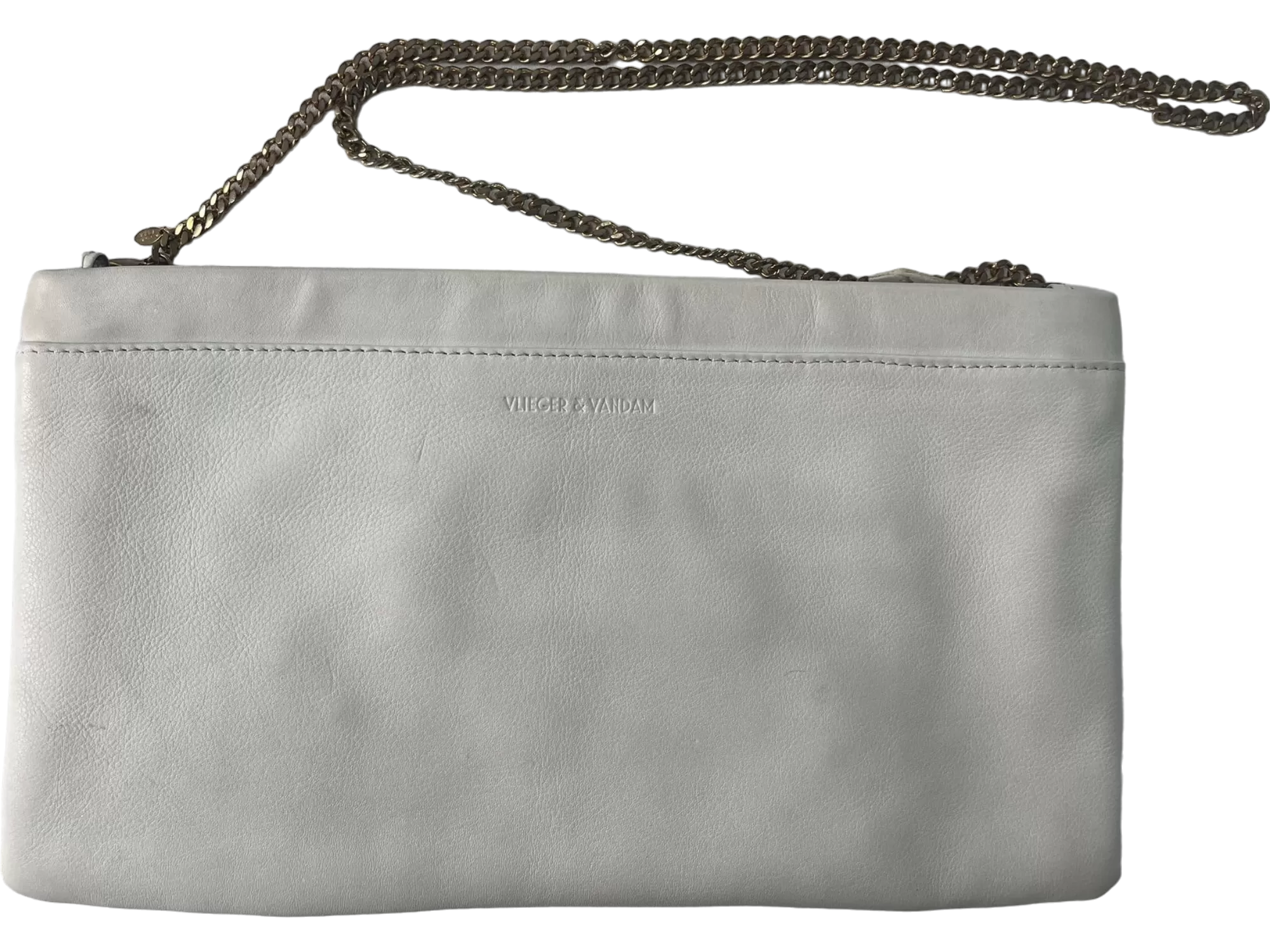 Vlieger & Vandam White Embossed Gun Chain Strap Leather Clutch Bag